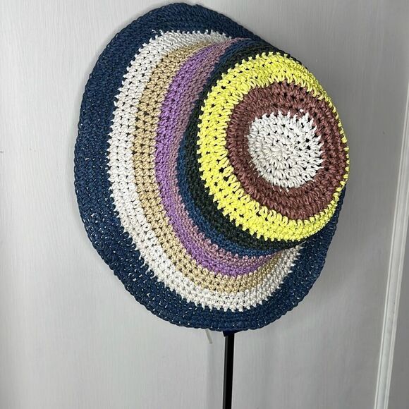 Hat Attack Remi Multi Colored Bucket Hat Navy Stripe Revolove Boho Nwt - Picture 5 of 5